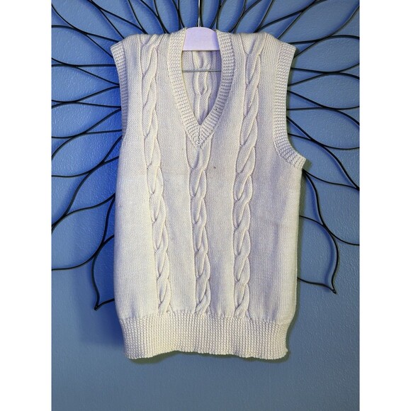 Vest Kable Knit Chunky Wool Blend Ivory Woman’s Size M/L Chunky Chain V neck - Picture 1 of 5